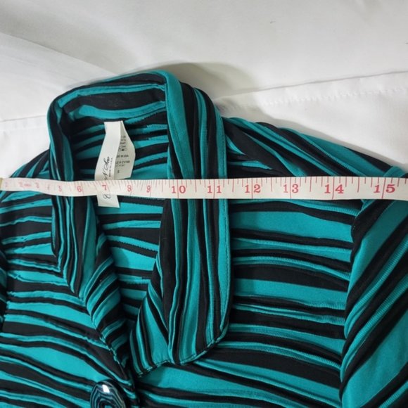 Come N See Button Green Black Striped Tunic Womens Small Jacket  - Picture 14 of 16